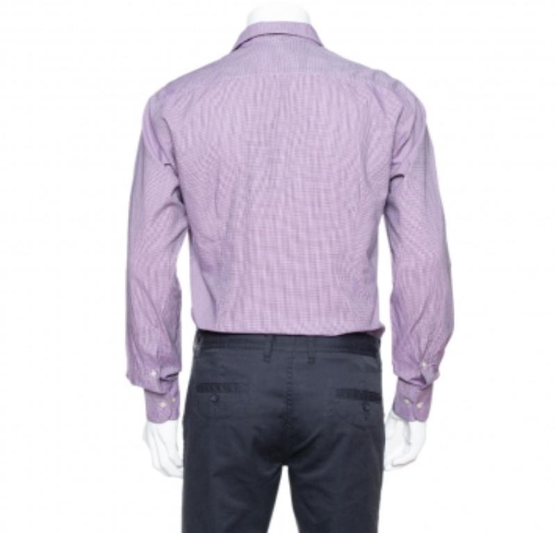 Etro Purple Houndstooth Pattern Cotton Long Sleeve Shirt M For Sale 1
