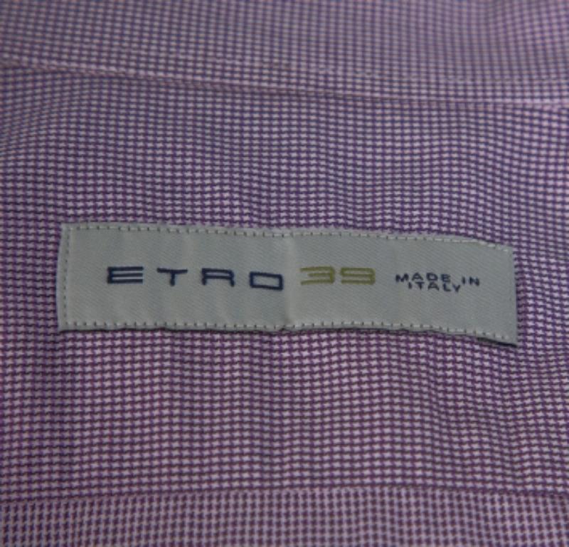 Etro Purple Houndstooth Pattern Cotton Long Sleeve Shirt M For Sale 2