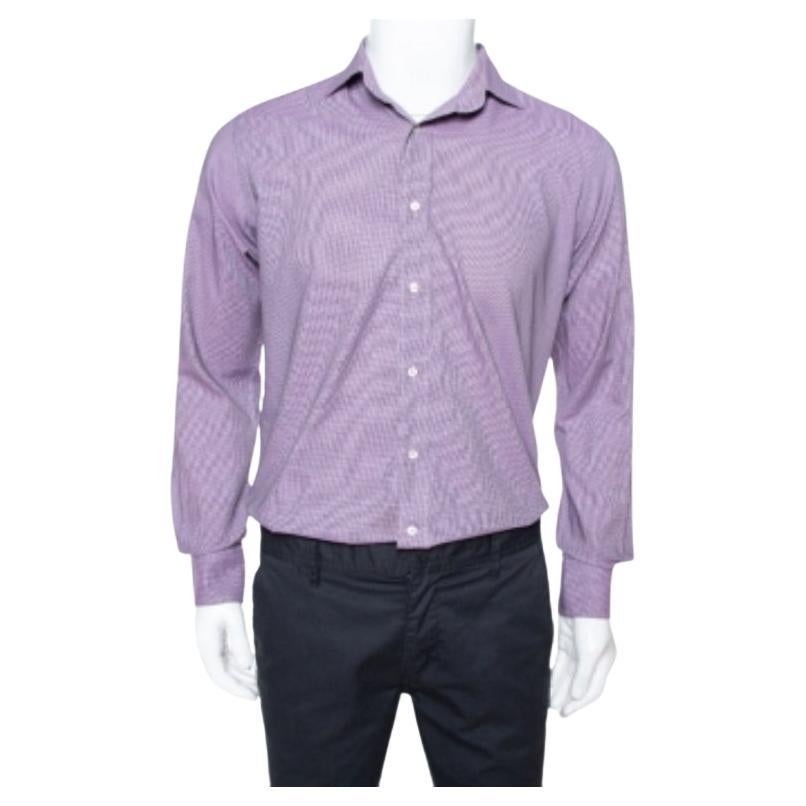 Etro Purple Houndstooth Pattern Cotton Long Sleeve Shirt M For Sale