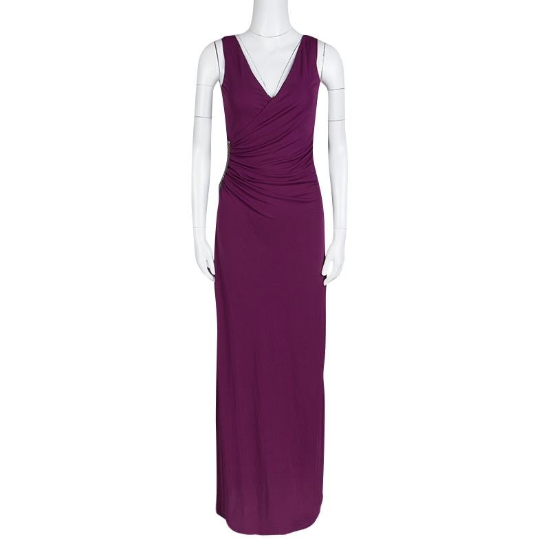 Etro Purple Knit Draped Embellished Waist Detail Sleeveless Maxi Dress S In New Condition In Dubai, Al Qouz 2