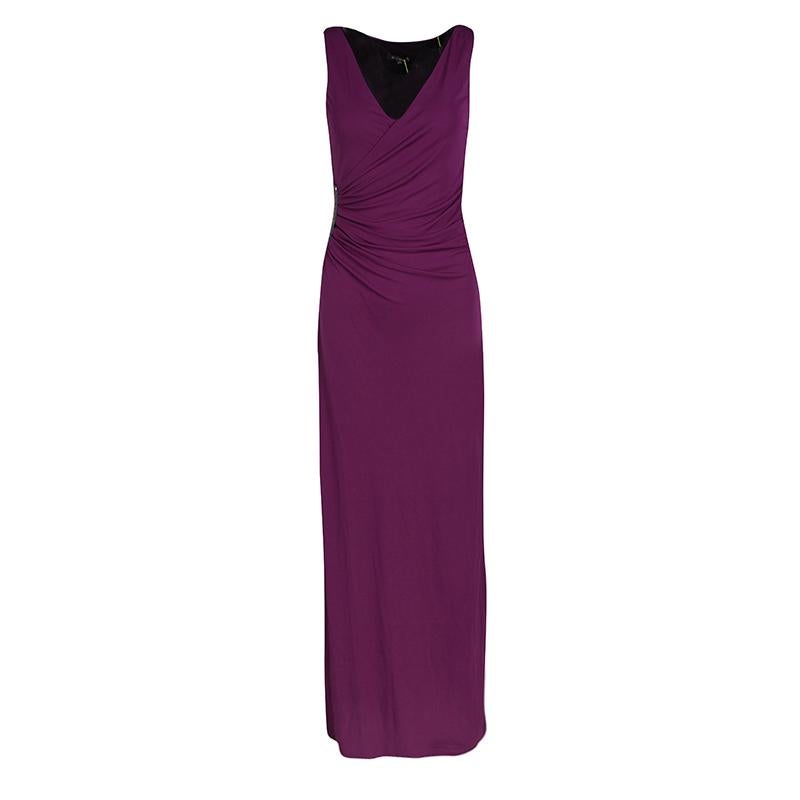 Etro Purple Knit Draped Embellished Waist Detail Sleeveless Maxi Dress S