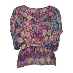 Etro Purple Leaf Print Silk Chiffon Peplum Blouse S
