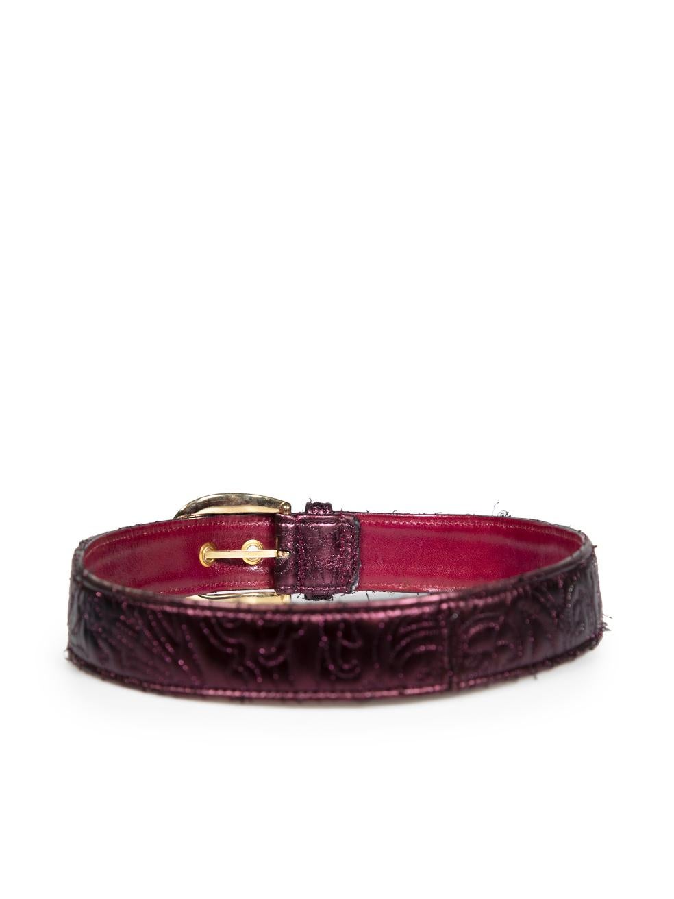 Etro Purple Leather Metallic Quilted Belt In Excellent Condition For Sale In London, GB