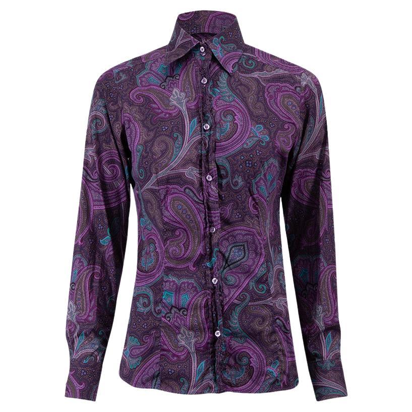 Etro Purple Paisley Long Sleeve Shirt Size M For Sale