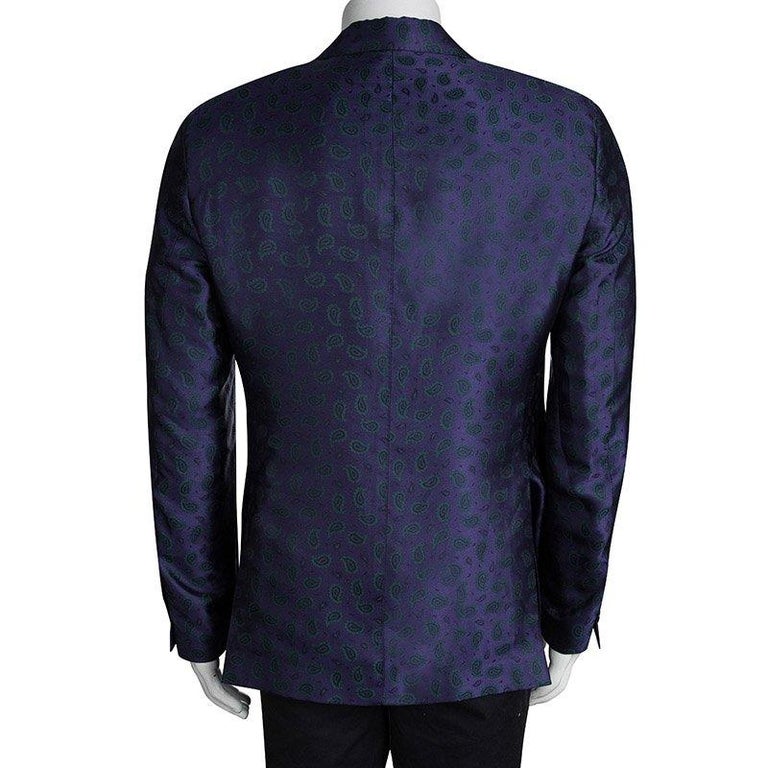 Etro Purple Paisley Motif Jacquard Silk Blazer M For Sale at 1stDibs