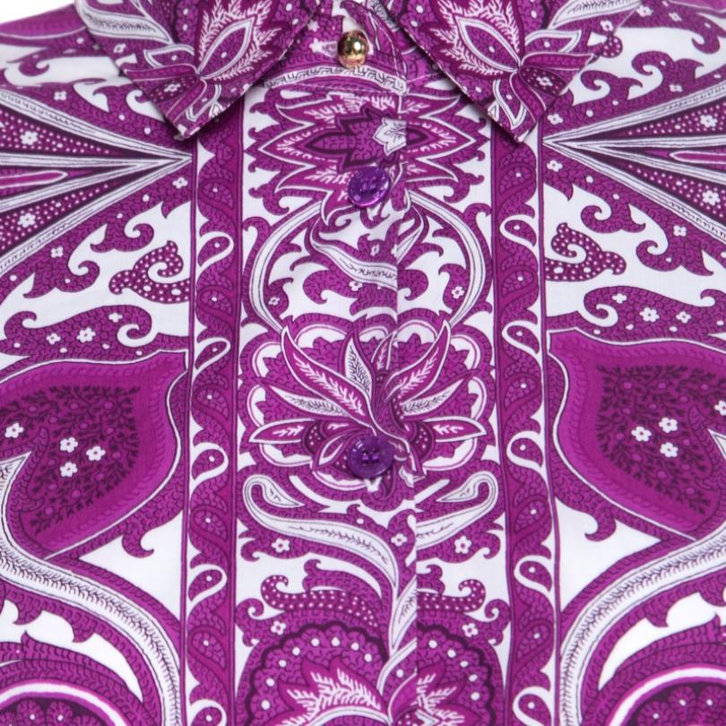 Women's Etro Purple Paisley Print Cotton Stretch Button Front Shirt M