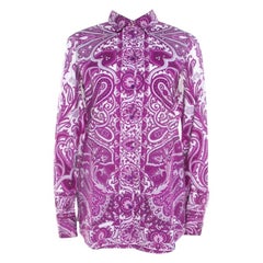Etro Purple Paisley Print Cotton Stretch Button Front Shirt M