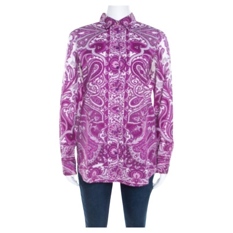 Etro - Camicia in cotone elasticizzato con stampa Paisley in viola - M