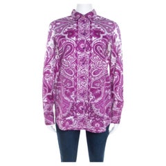 Etro Camisa Púrpura Con Estampado Paisley De Algodón Elástico Con Botones Delanteros M