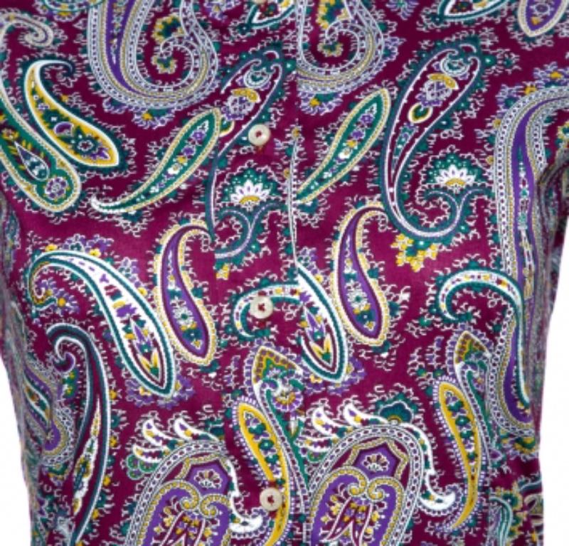Etro - Camicia a maniche lunghe in cotone elasticizzato con stampa Paisley viola S in vendita 2