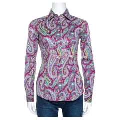 Etro Purple Paisley Print Stretch Cotton Long Sleeve Shirt S