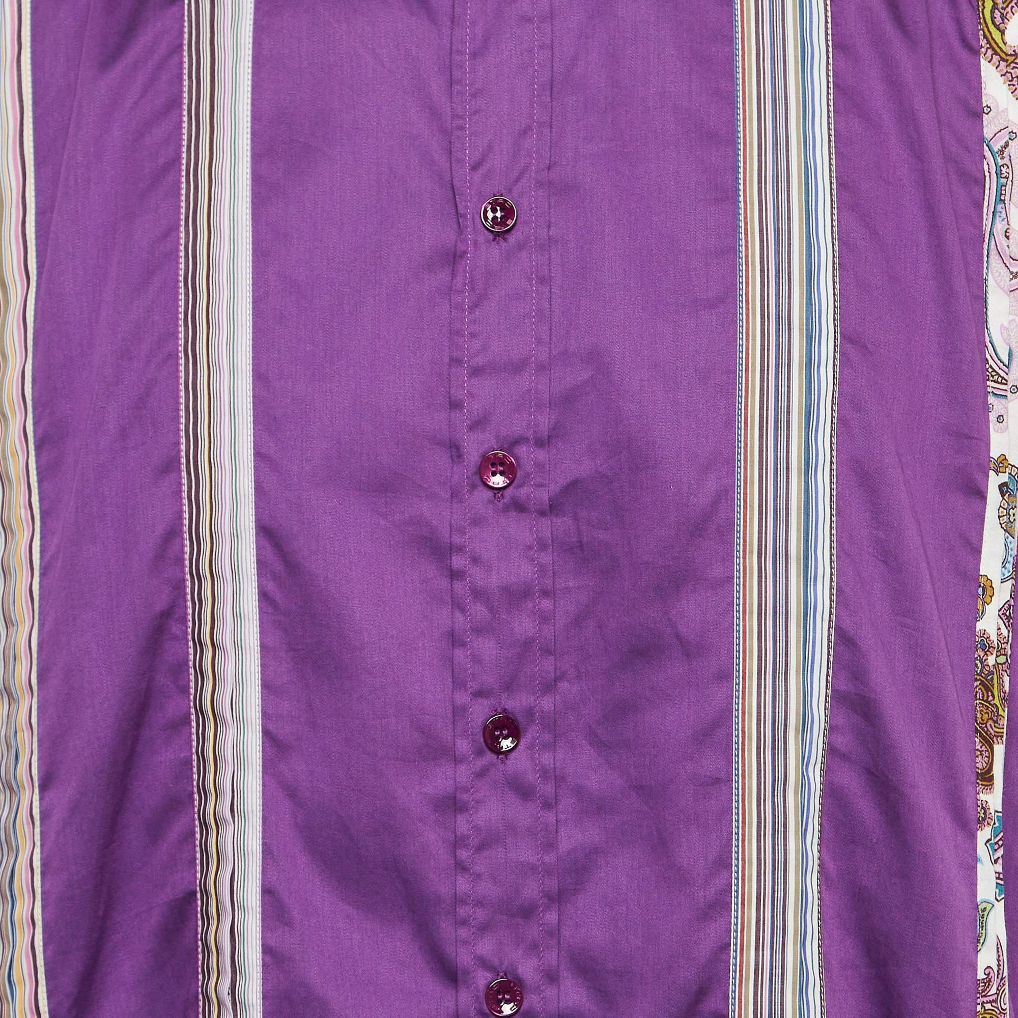 Etro Purple Paisley Printed Cotton Shirt XL In New Condition For Sale In Dubai, Al Qouz 2