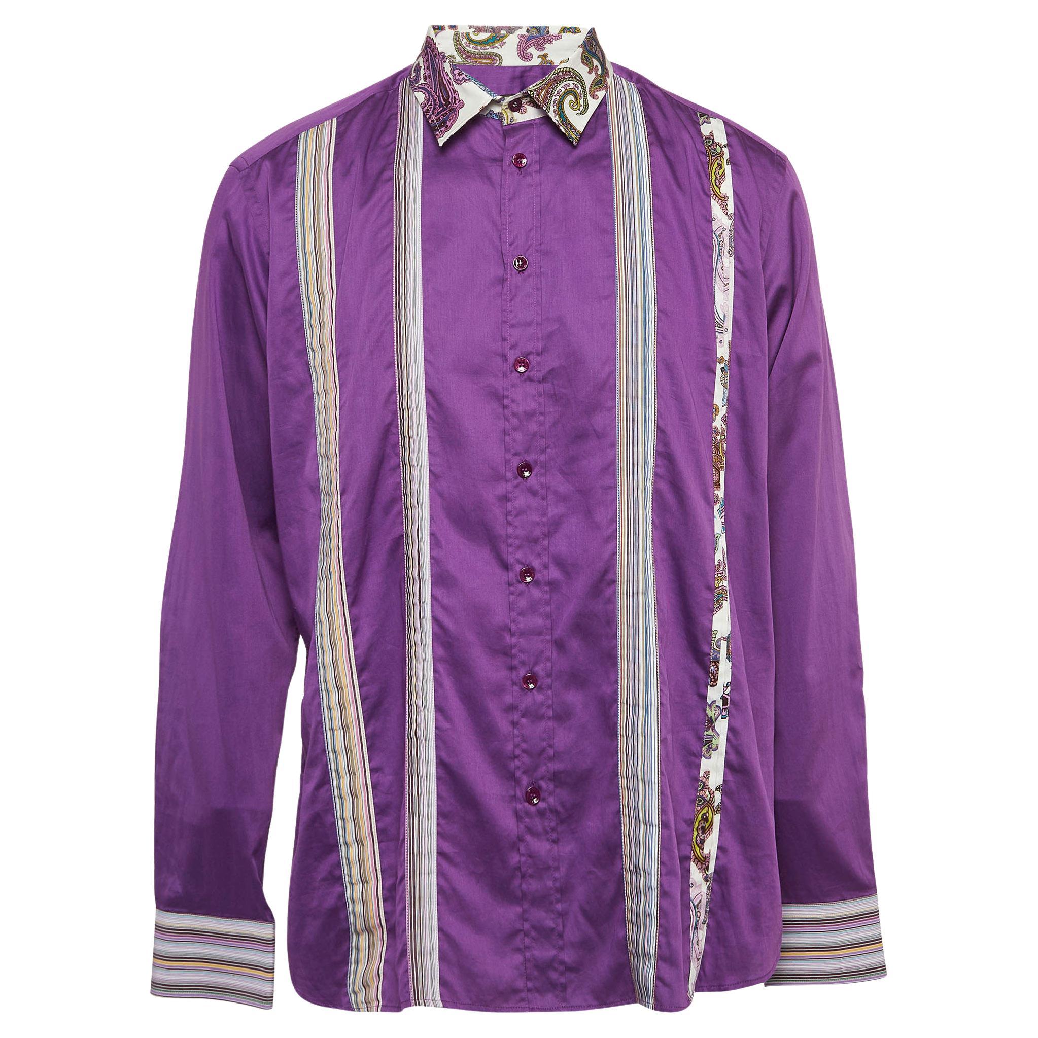 Etro Purple Paisley Printed Cotton Shirt XL For Sale