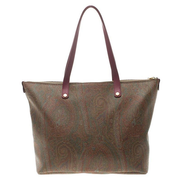 Etro Purple Paisley Printed Leather Zip Tote at 1stdibs