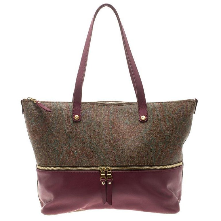 Etro Purple Paisley Printed Leather Zip Tote at 1stdibs