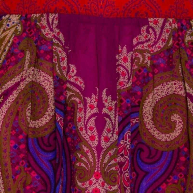 Red Etro Purple Paisley Printed Silk Mini Skirt M For Sale