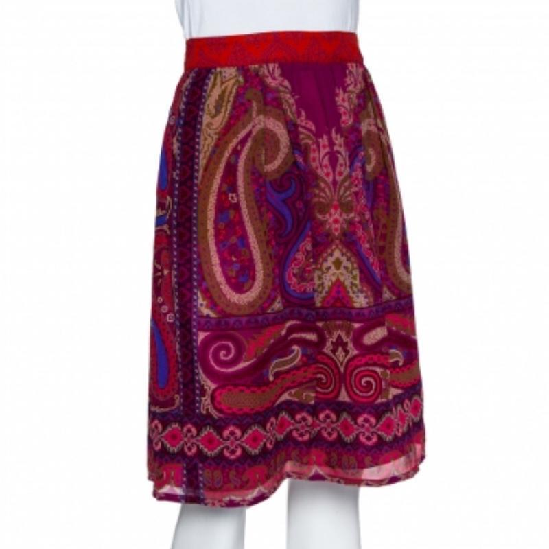 Etro Purple Paisley Printed Silk Mini Skirt M In Good Condition For Sale In Dubai, Al Qouz 2
