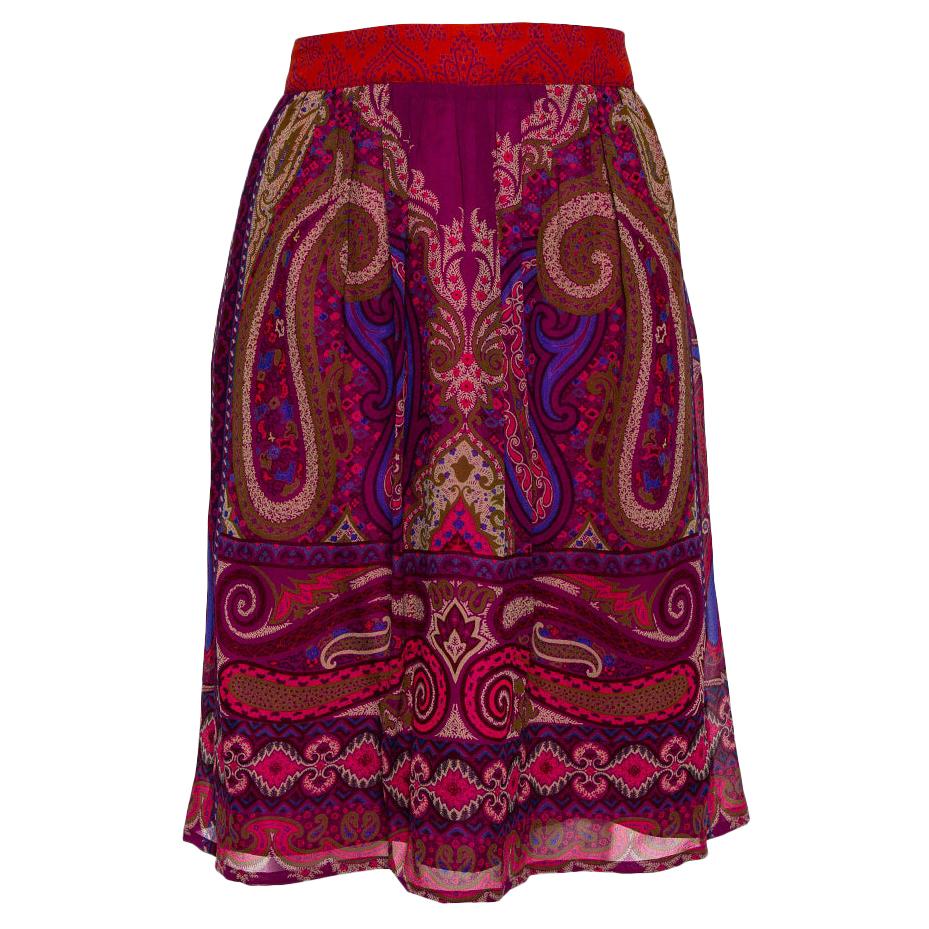 Etro Purple Paisley Printed Silk Mini Skirt M