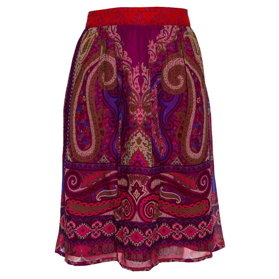 Etro Purple Paisley Printed Silk Mini Skirt M For Sale