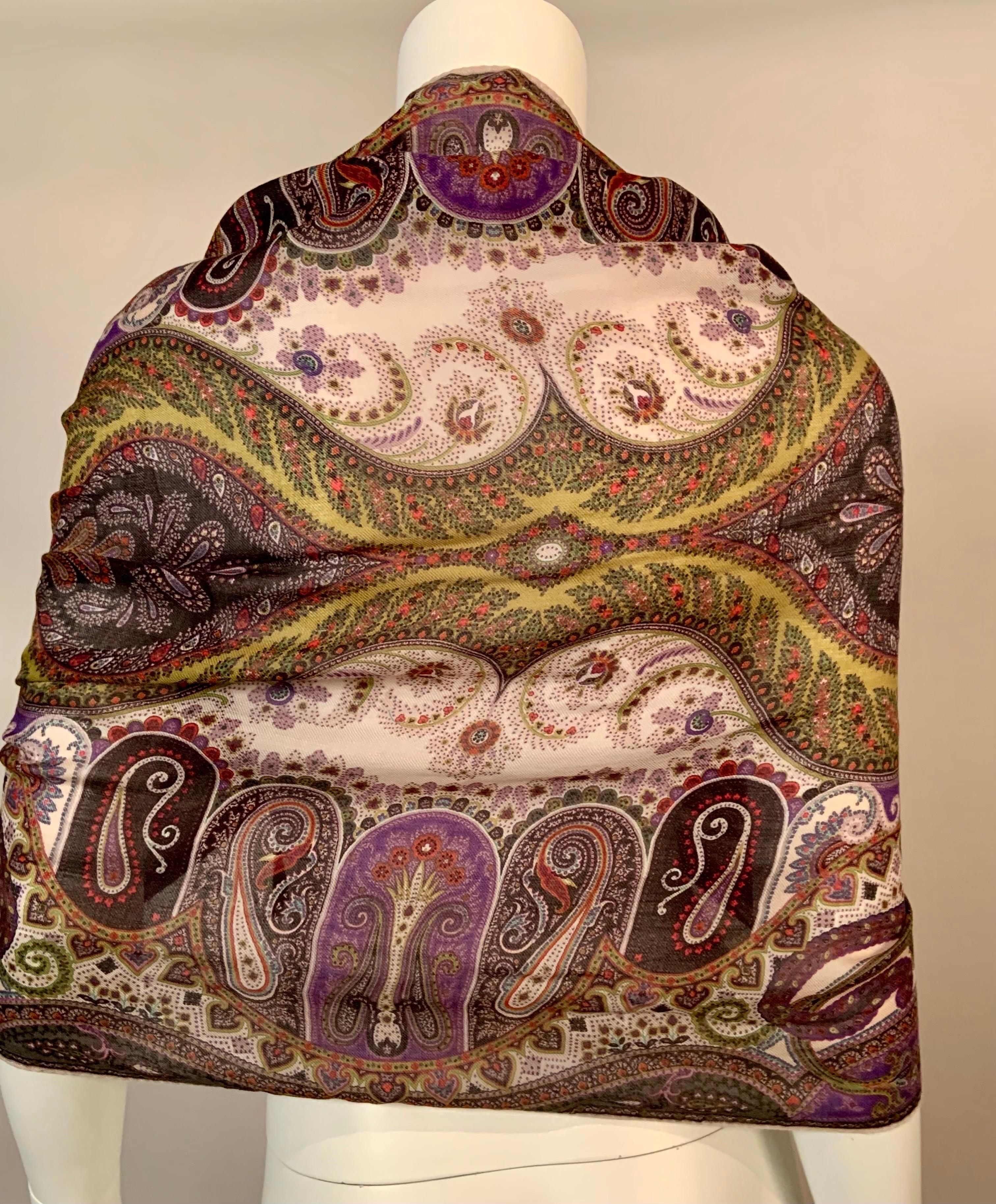 Women's or Men's Etro Purple Paisley Wool and Silk Shawl For Sale