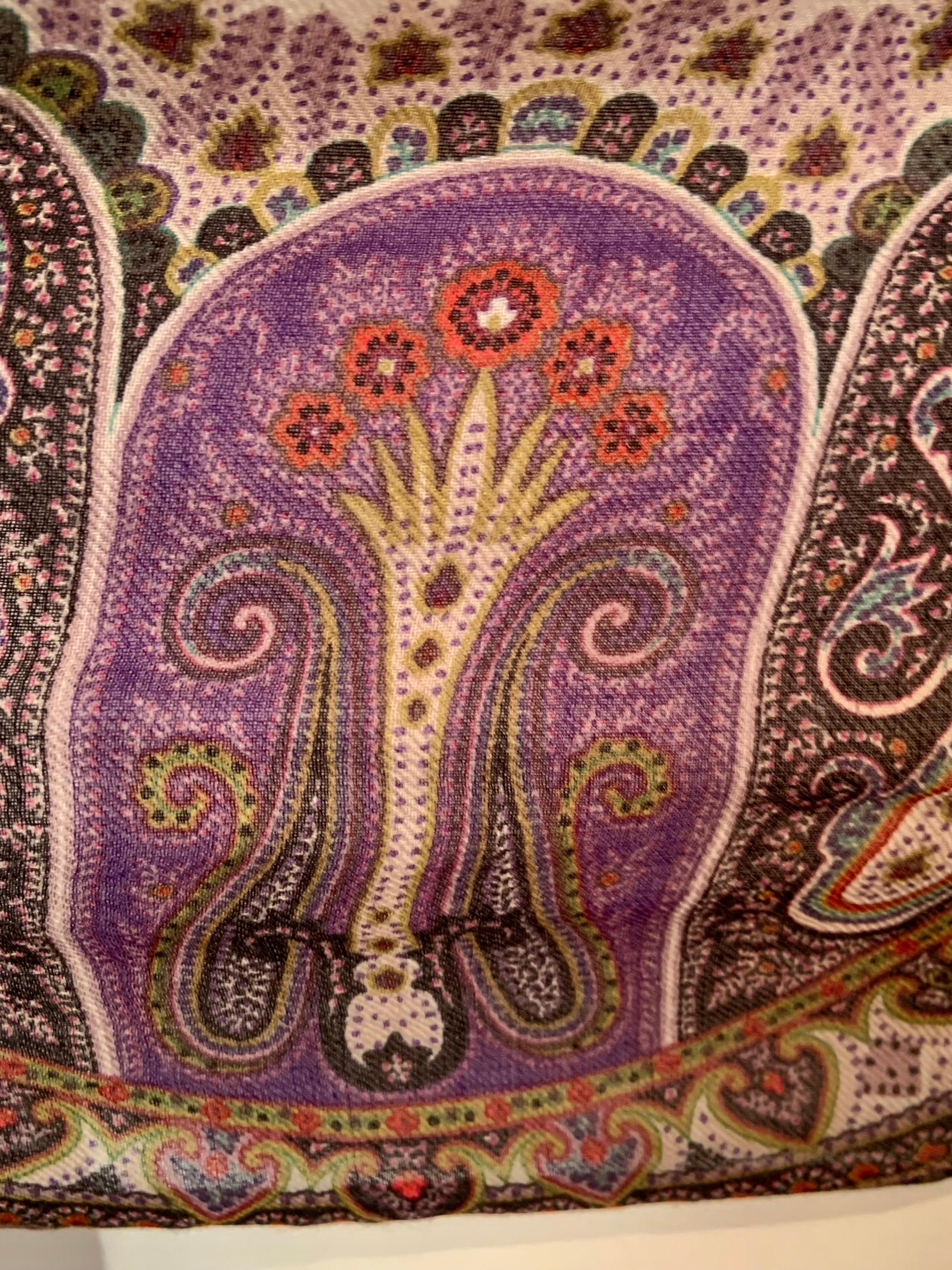 Women's or Men's Etro Purple Paisley Wool and Silk Shawl