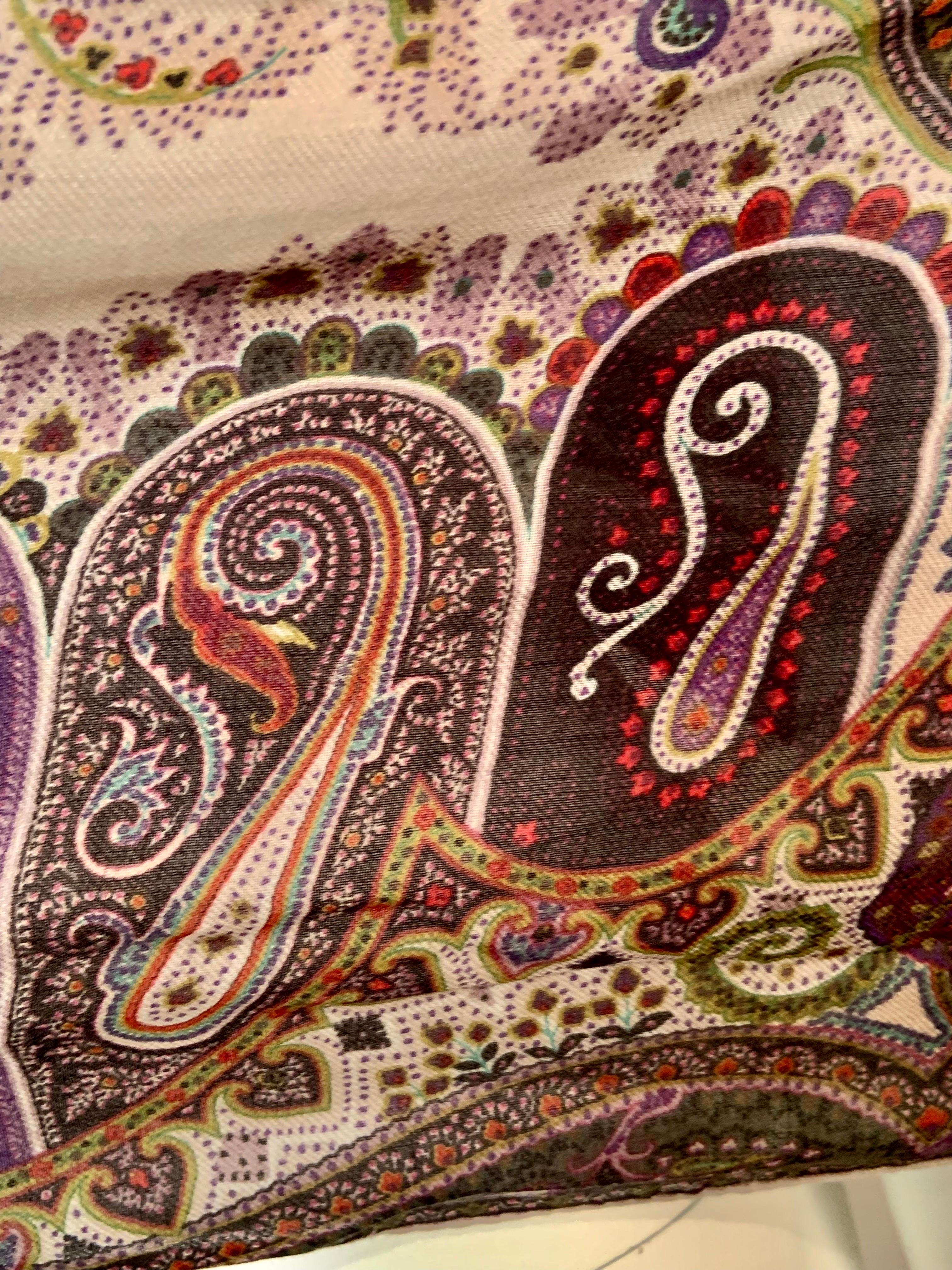 Etro Purple Paisley Wool and Silk Shawl 1