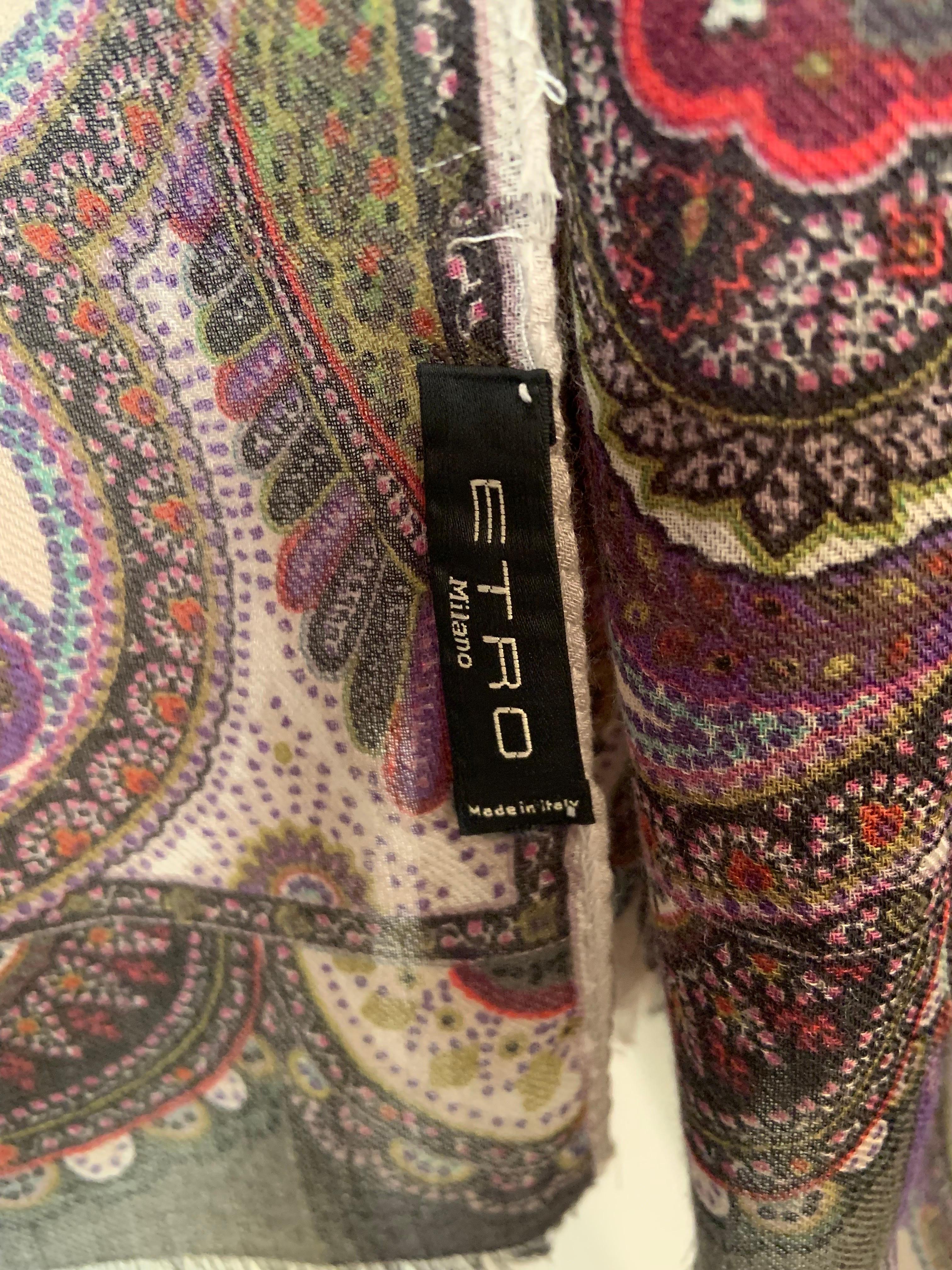 Etro Purple Paisley Wool and Silk Shawl For Sale 4