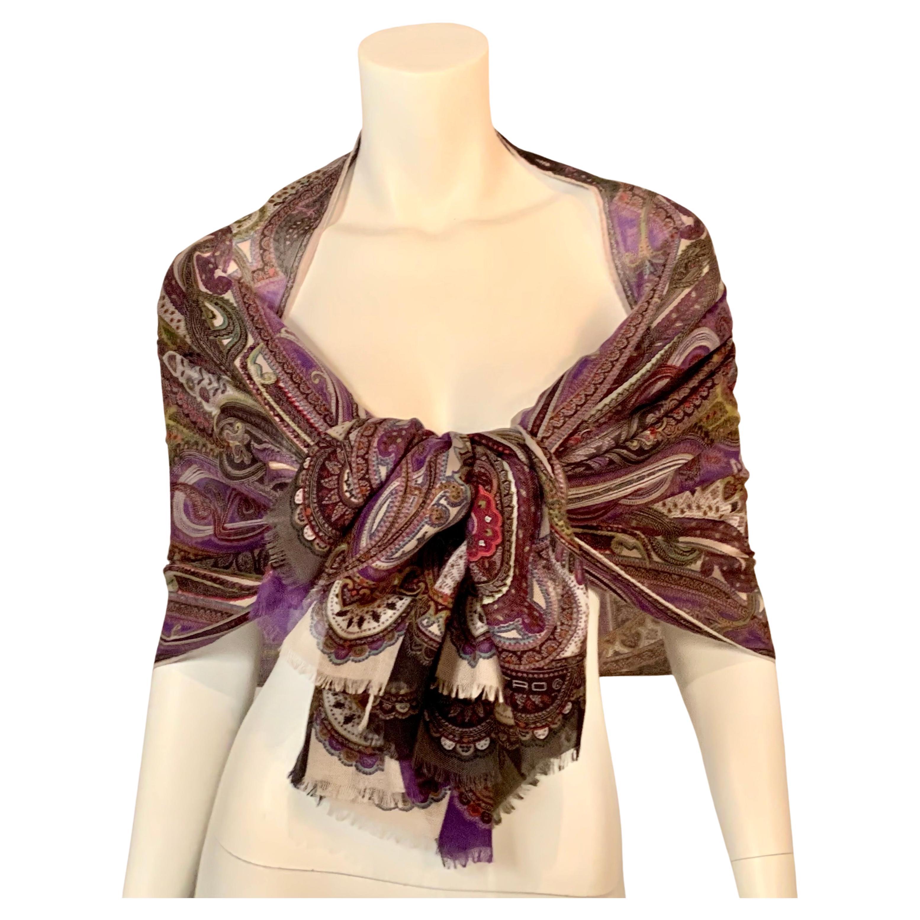 Etro Purple Paisley Wool and Silk Shawl For Sale