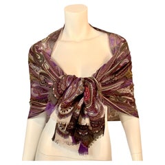 Etro Purple Paisley Wool and Silk Shawl