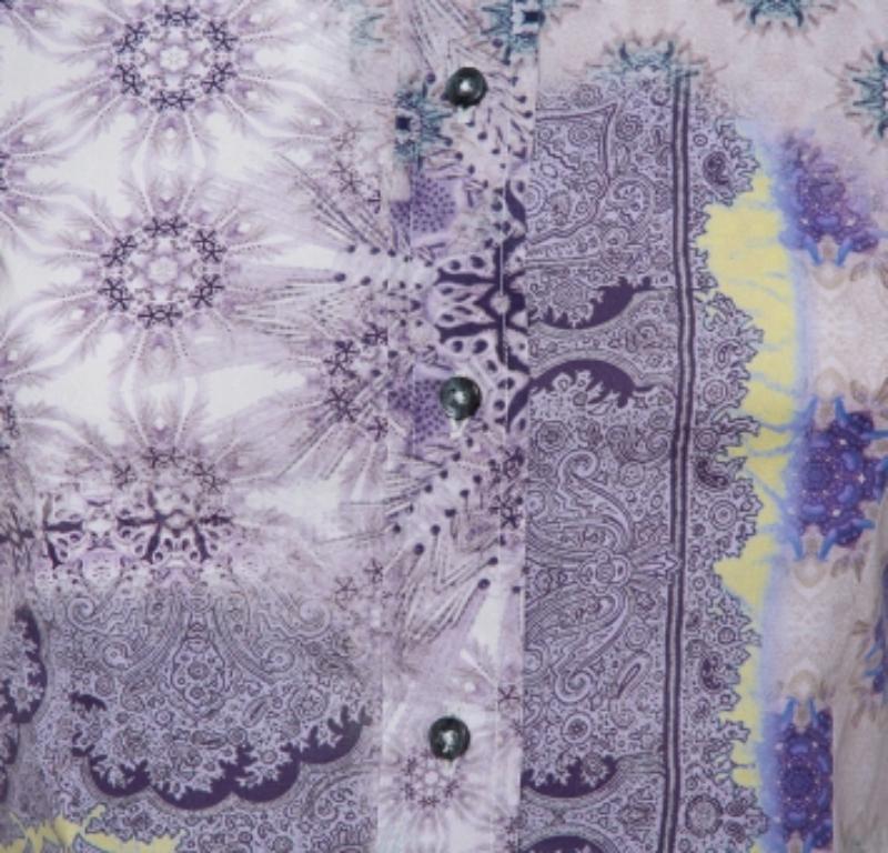 Etro Purple Printed Cotton Button Front Fitted Shirt S In Good Condition For Sale In Dubai, Al Qouz 2