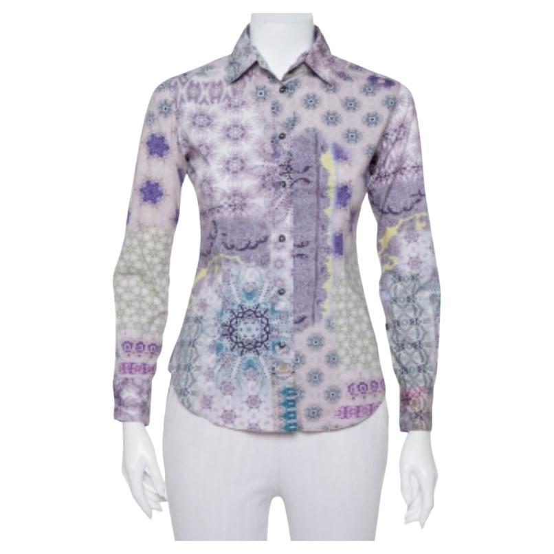 Etro Purple Printed Cotton Button Front Fitted Shirt S For Sale
