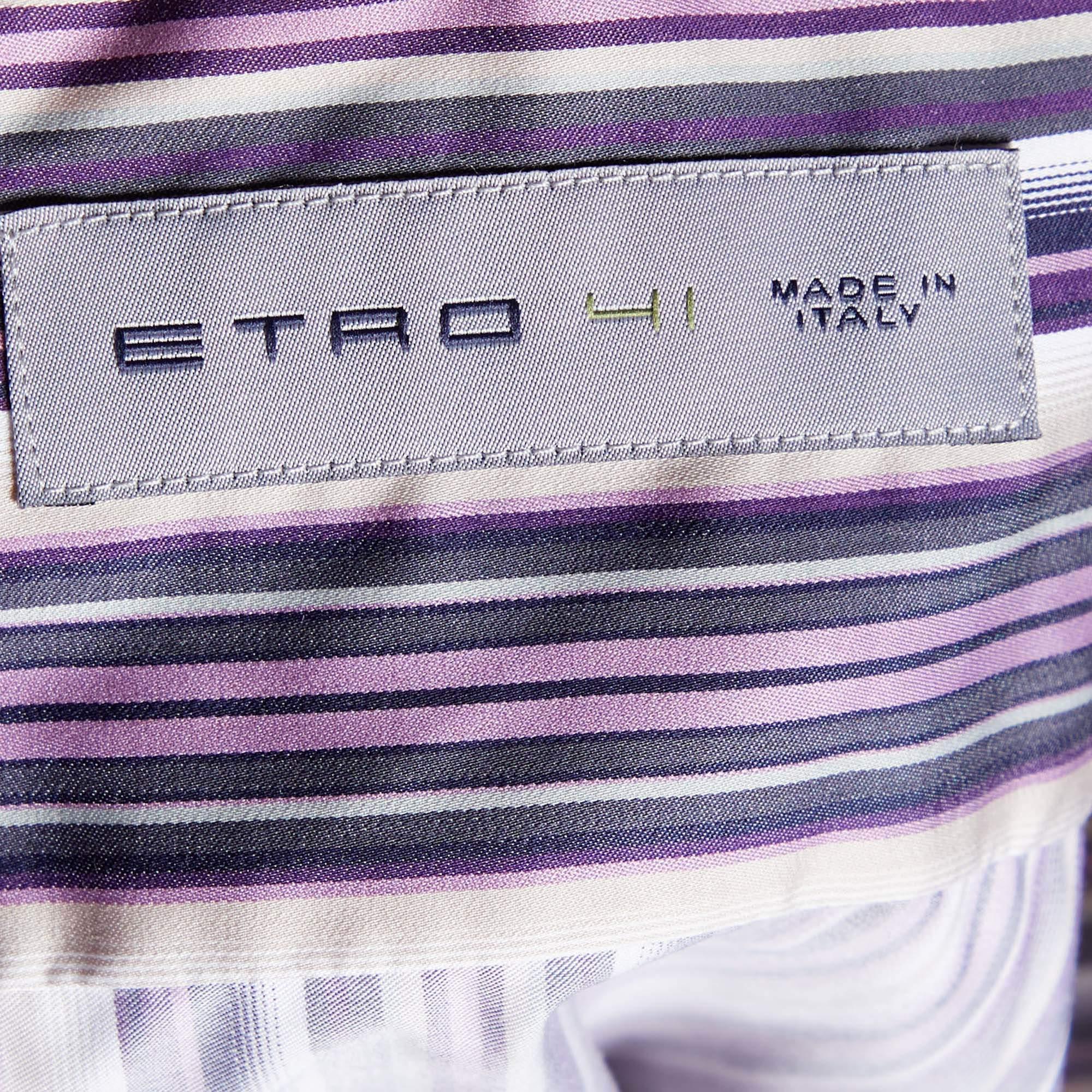 Etro Purple Striped Cotton Button Front Shirt L In Good Condition For Sale In Dubai, Al Qouz 2