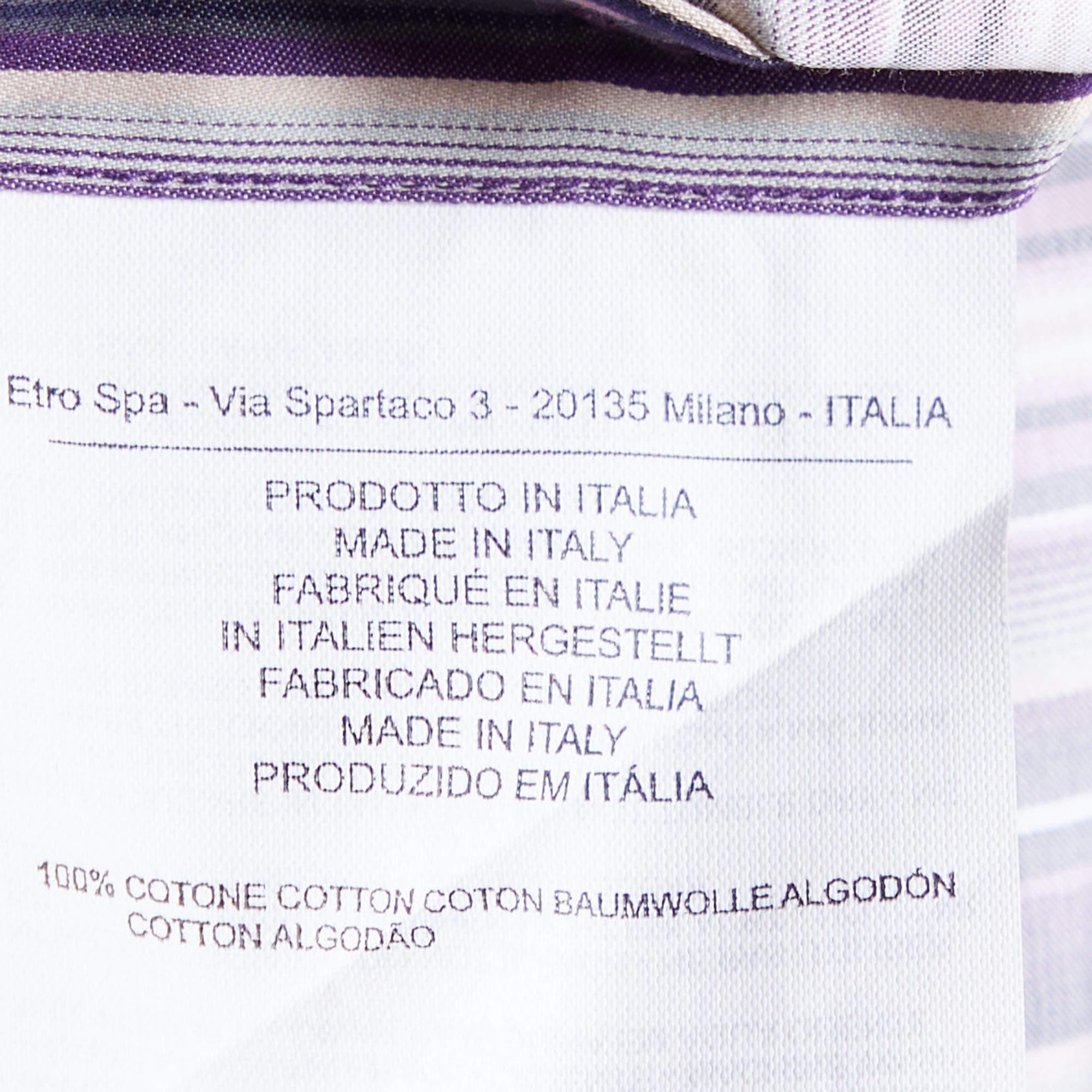 Men's Etro Purple Striped Cotton Button Front Shirt L For Sale