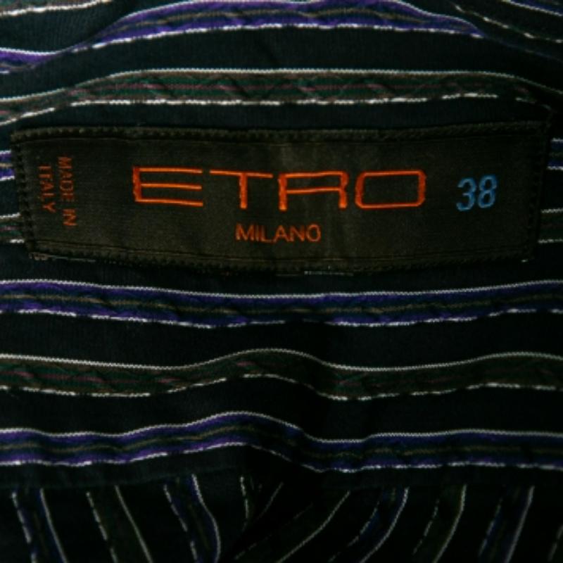 Nero Etro - Camicia con bottoni in cotone a righe viola S in vendita