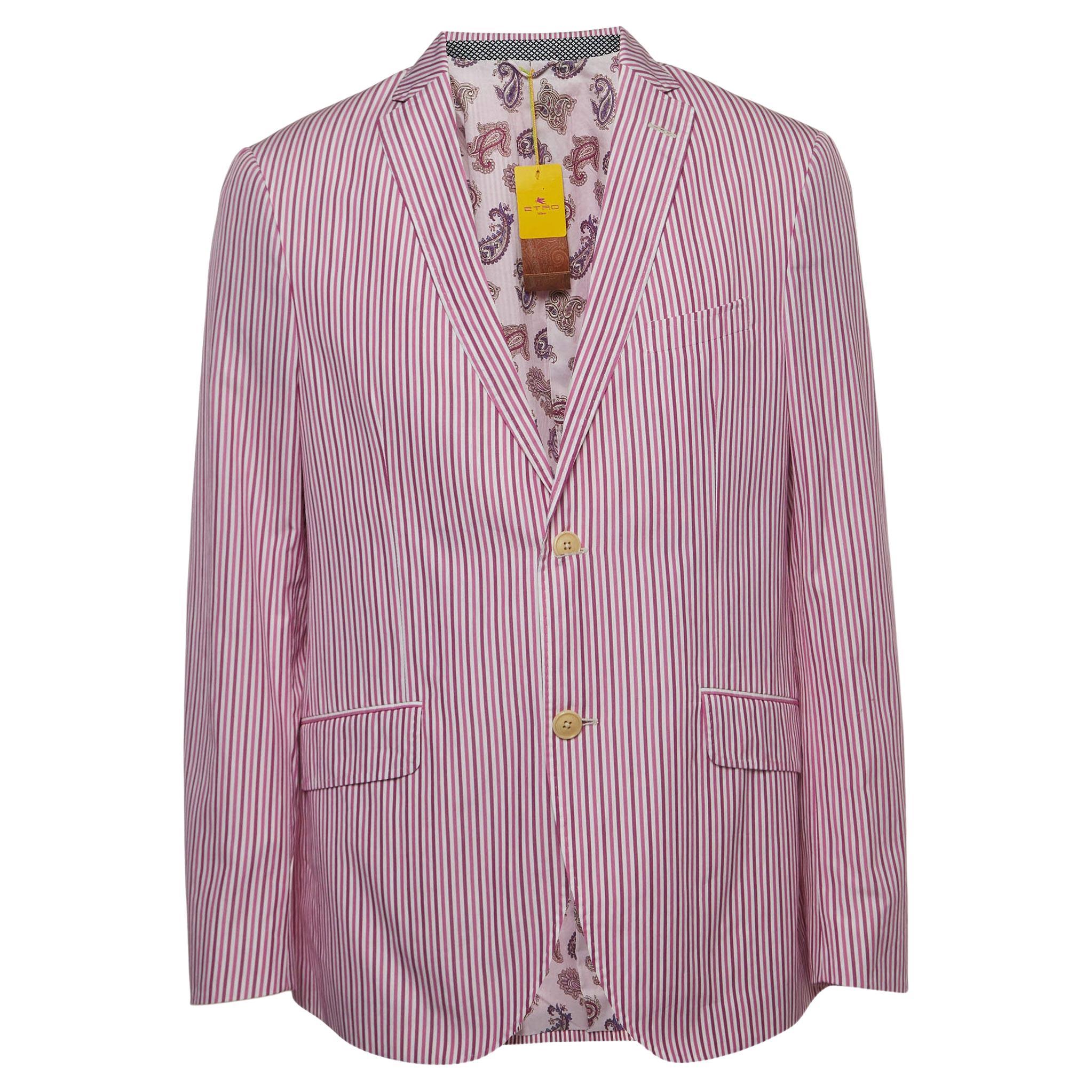 Etro Purple Striped Cotton Single Breasted Blazer 2XL For Sale