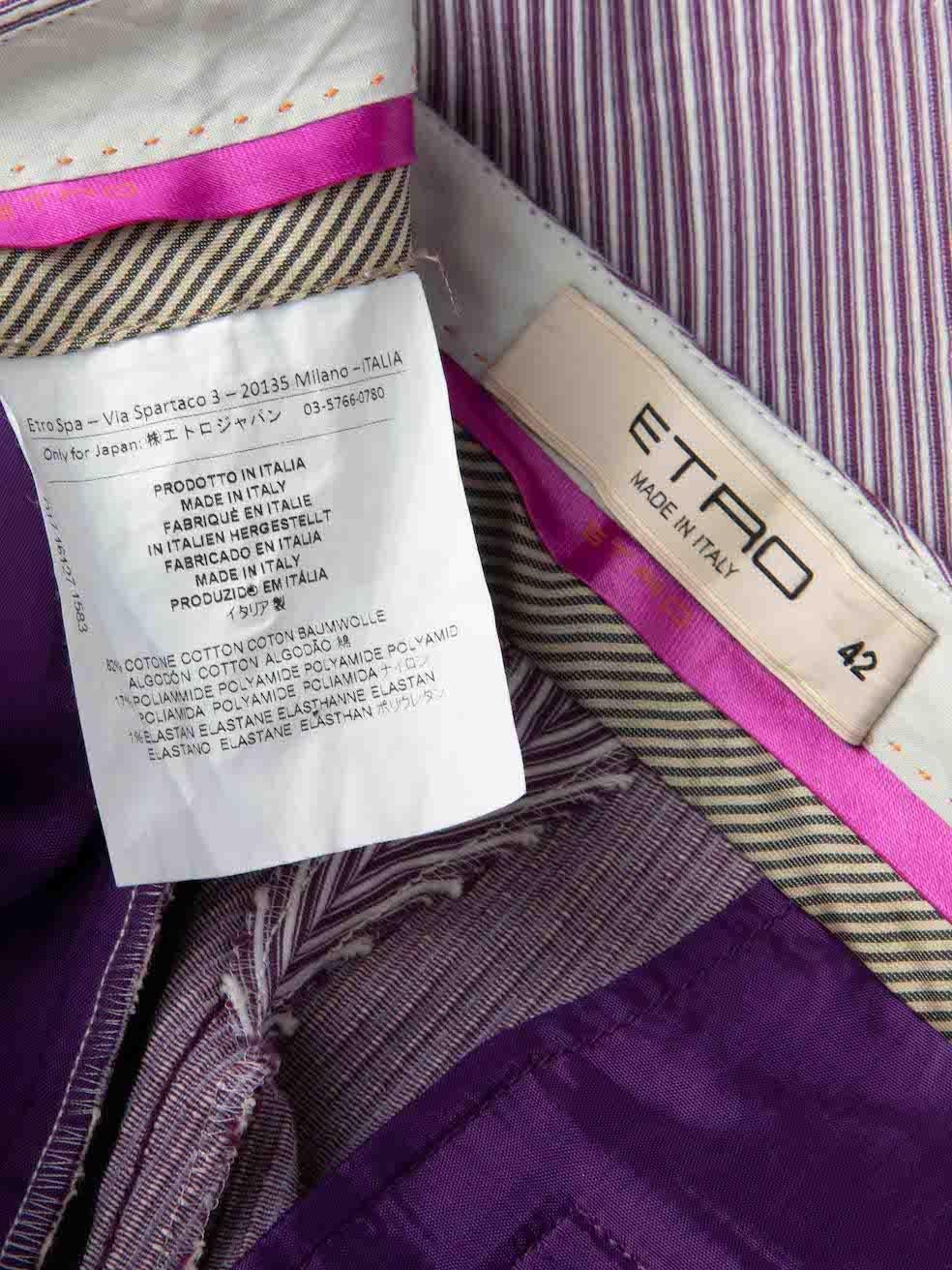 Women's Etro Purple Striped Slim Fit Trousers Size M For Sale