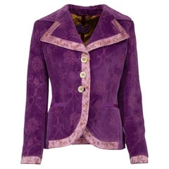 Etro Purple Velvet Floral Wide Lapel Jacket Size L