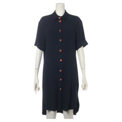Etro Rayon Shirt Orange Rhinestone Button Knee Length Dress Black