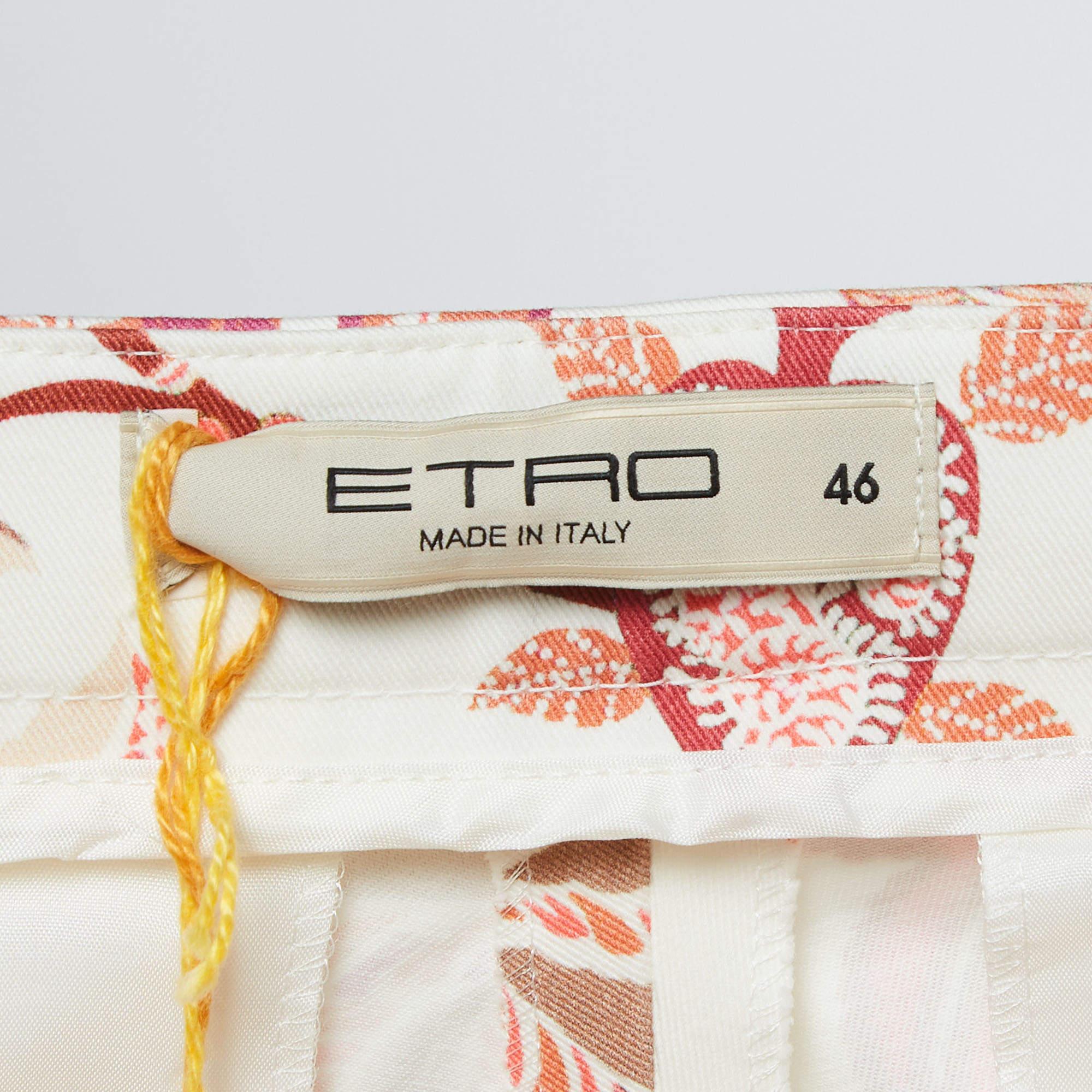 Etro Red Floral Printed Cotton Buttoned Trousers L In Excellent Condition For Sale In Dubai, Al Qouz 2