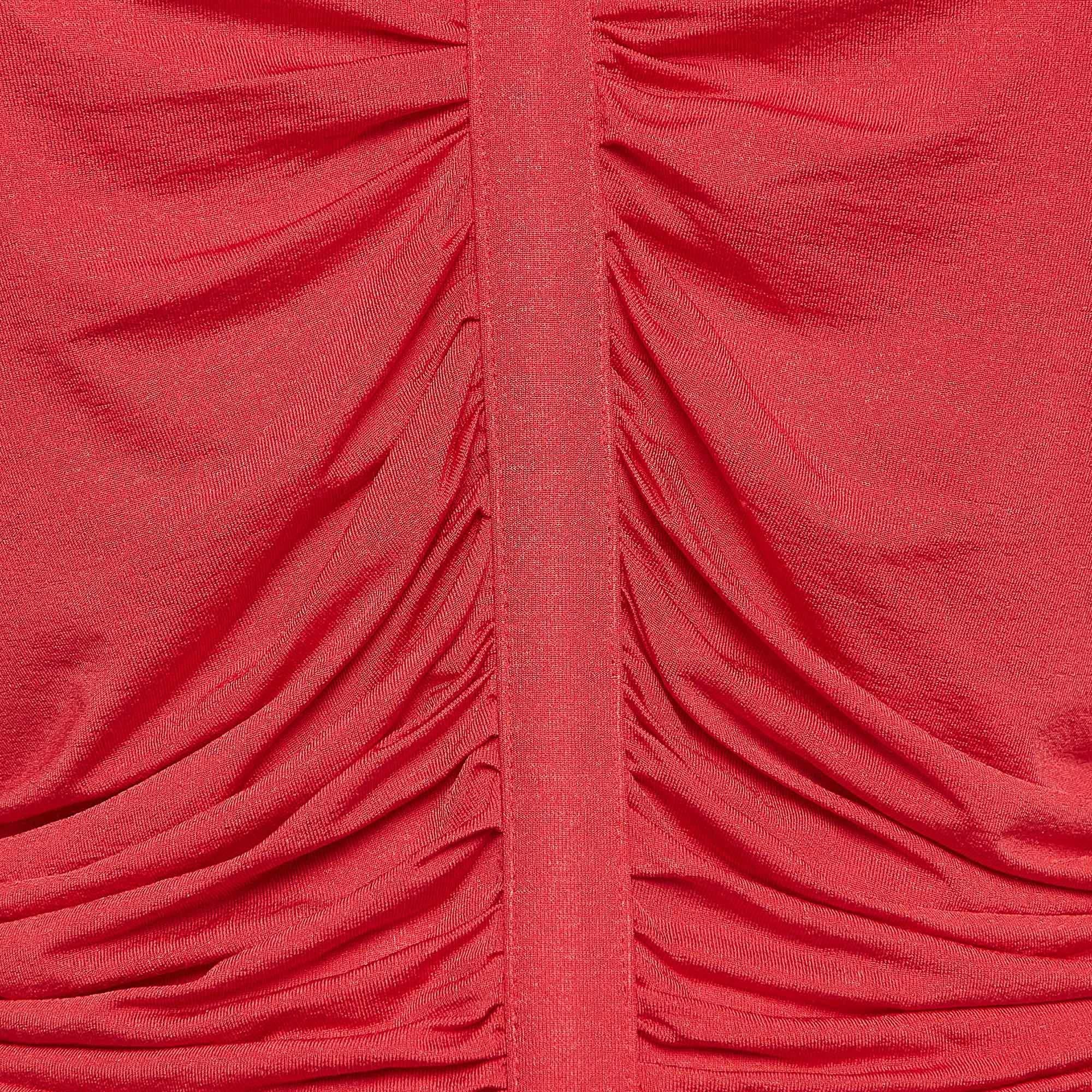 Etro Red Jersey Ruched Long Sleeve Top L In New Condition For Sale In Dubai, Al Qouz 2