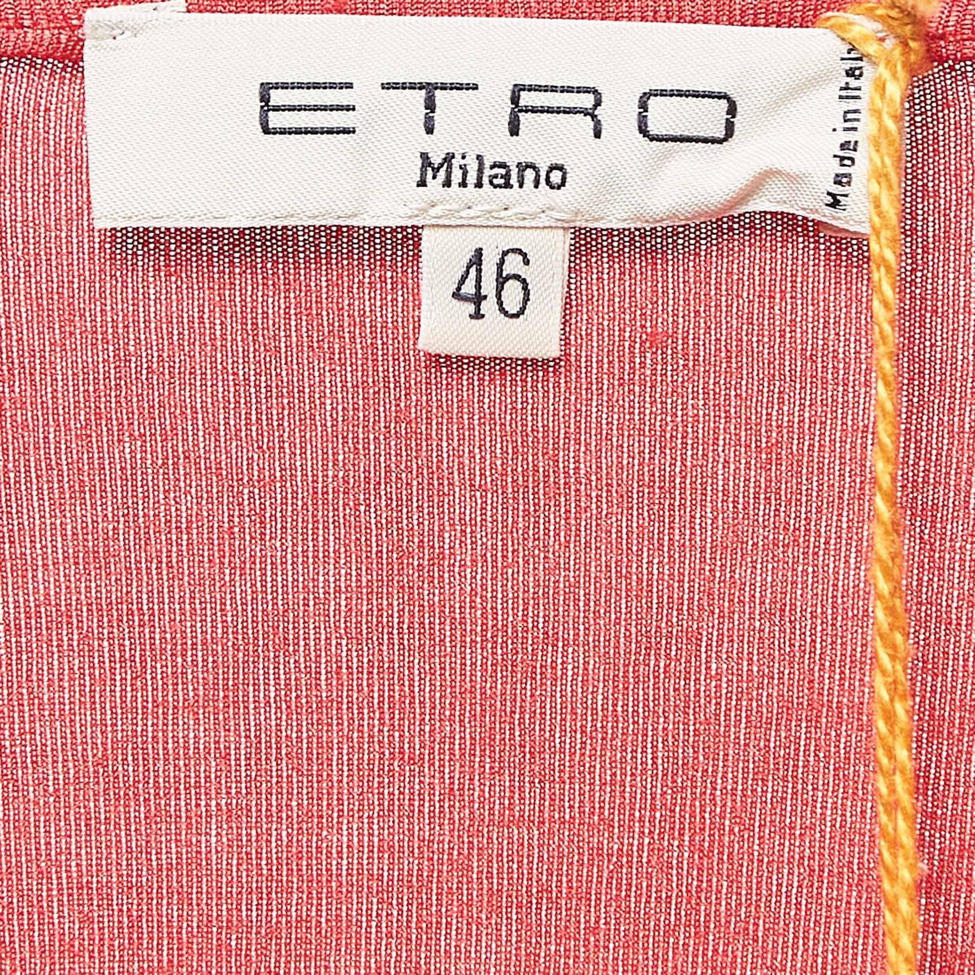 Women's Etro Red Jersey Ruched Long Sleeve Top L For Sale
