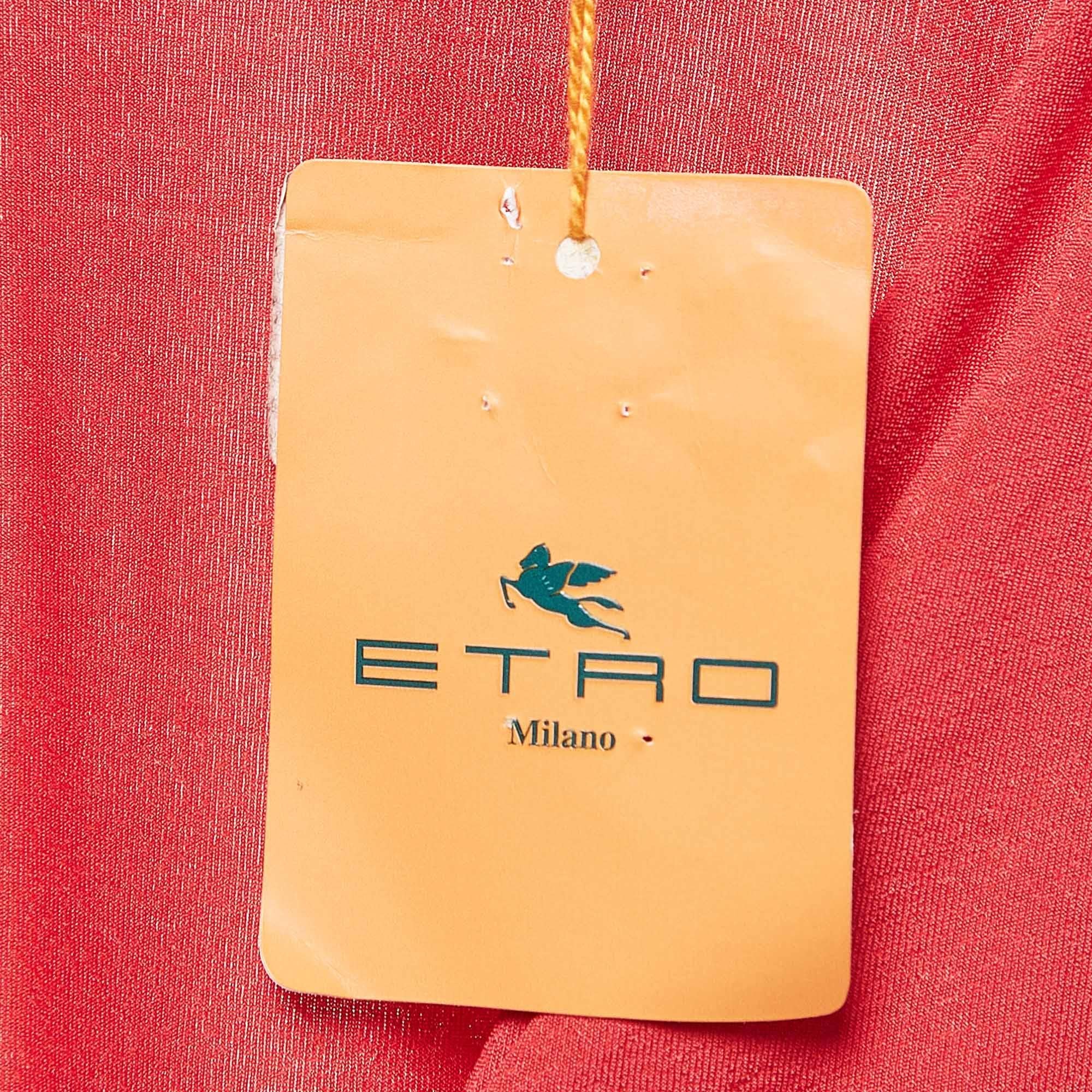 Etro Red Jersey Ruched Long Sleeve Top L For Sale 1