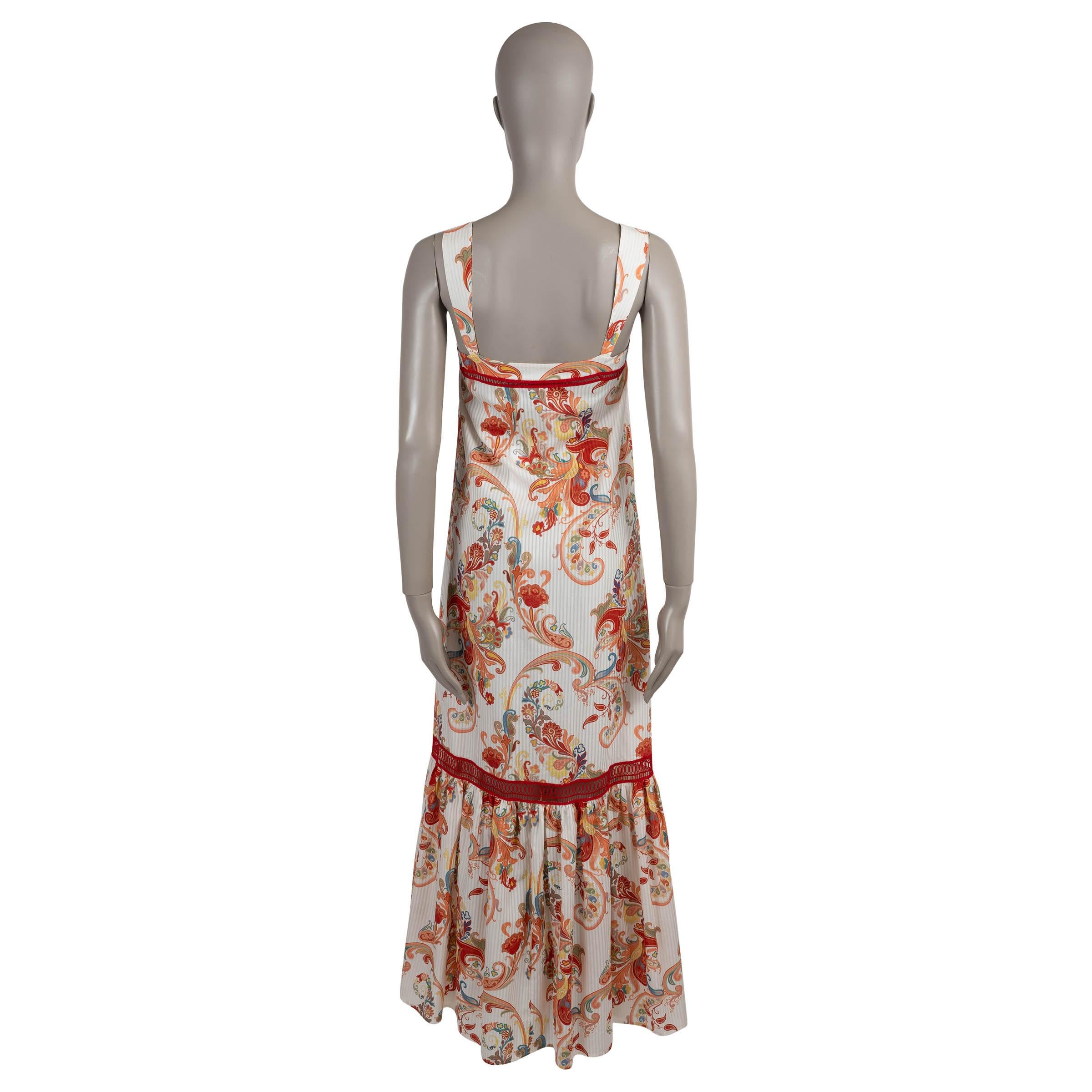 Brown ETRO red & orange cotton silk 2024 CROCHET TRIM PAISLEY MAXI Dress S For Sale