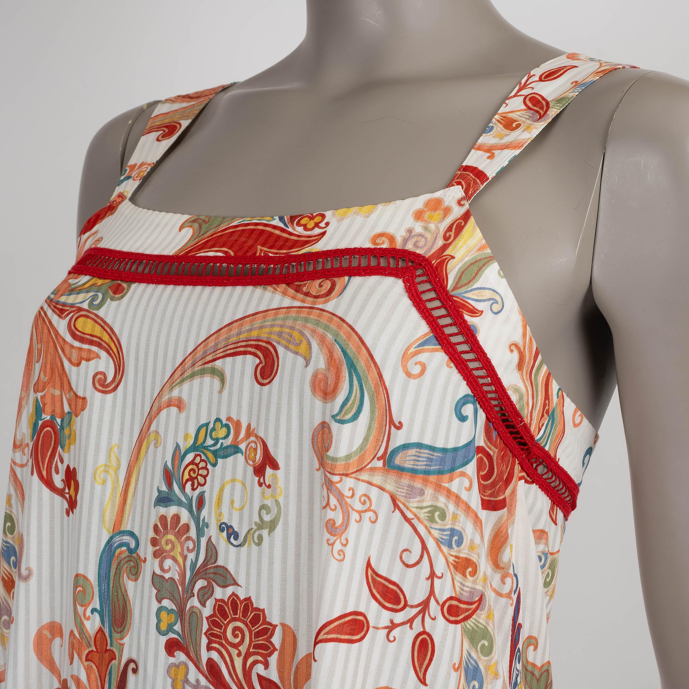 Women's ETRO red & orange cotton silk 2024 CROCHET TRIM PAISLEY MAXI Dress S For Sale