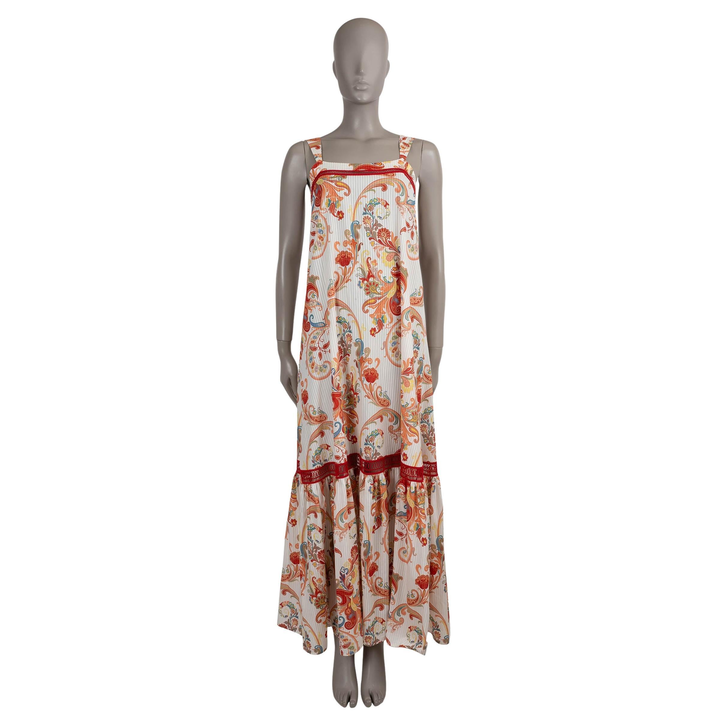ETRO red & orange cotton silk 2024 CROCHET TRIM PAISLEY MAXI Dress S For Sale