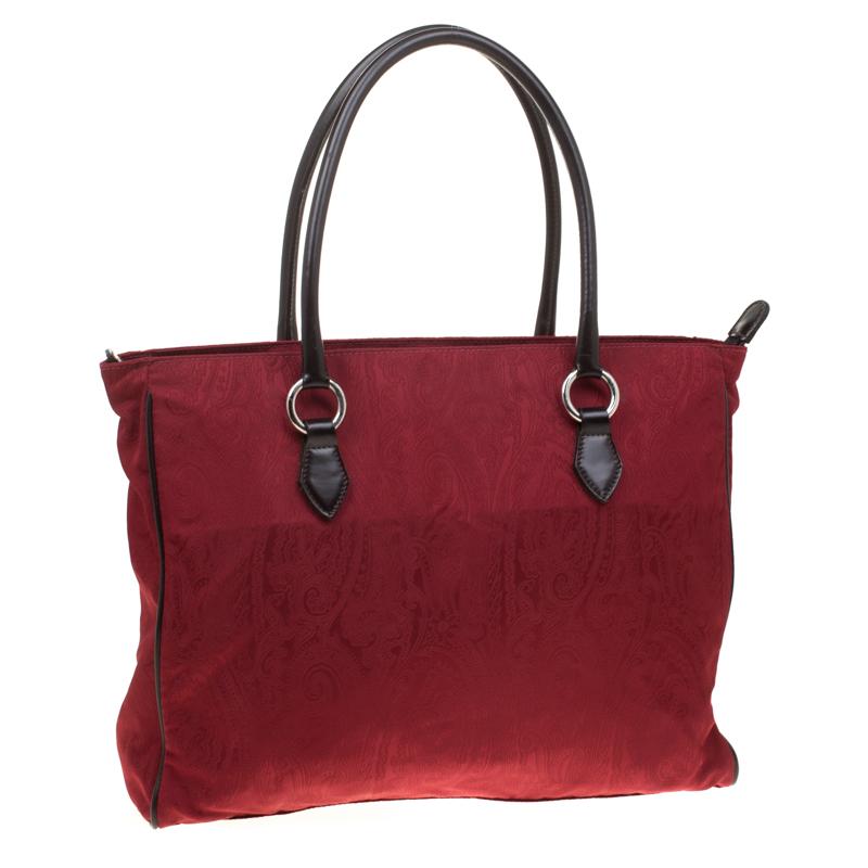Etro Red Paisley Canvas Shopper Tote 1
