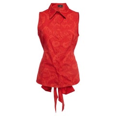Etro Red Paisley Print Cotton Waist Tie-Up Sleeveless Shirt L Etro Red Paisley Print Cotton Waist Tie-Up Sleeveless Shirt L