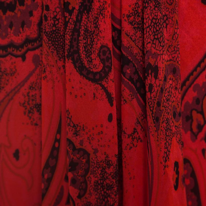 Etro Red Paisley Printed Draped Maxi Skirt S In New Condition In Dubai, Al Qouz 2