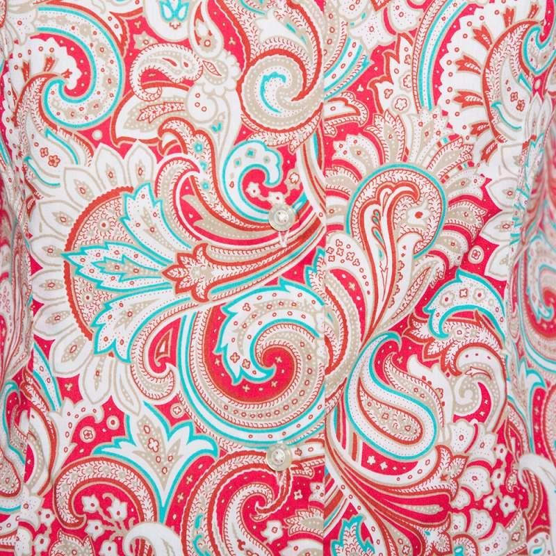 Women's Etro Red Paisley Printed Stretch Cotton Button Front Shirt S