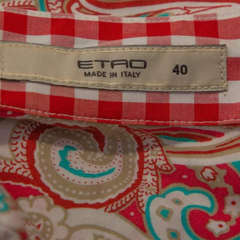 Etro Red Paisley Printed Stretch Cotton Button Front Shirt S 1